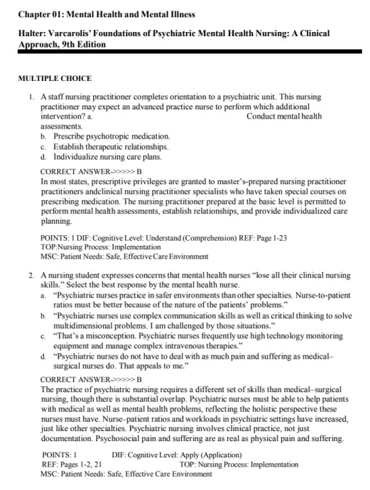 Test bank for Varcarolis' Foundations of Psychiatric-Mental Health Nursing a Clinical Approach 9th Edition by Margaret Jordan Halter - Image 2