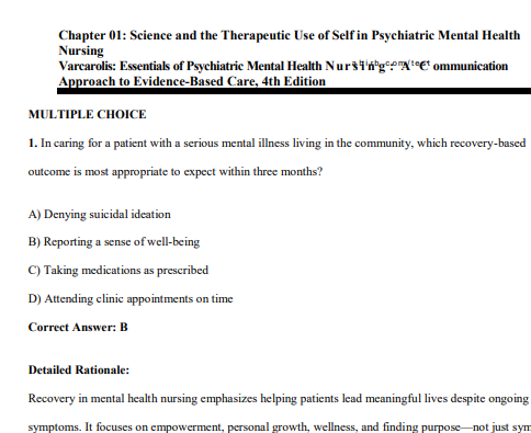 Test Bank for Varcarolis’ Essentials of Psychiatric Mental Health Nursing A Communication Approach to Evidence-Based Care 5th Edition by Chyllia D Fosbre - Image 4