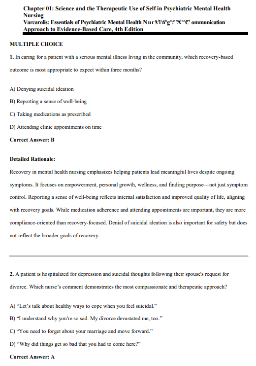 Test Bank for Varcarolis’ Essentials of Psychiatric Mental Health Nursing A Communication Approach to Evidence-Based Care 5th Edition by Chyllia D Fosbre - Image 3
