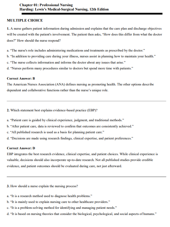 Test Bank For Lewis's Medical- Surgical Nursing, 12th Edition by Mariann M. Harding, Jeffrey Kwong, Debra Hagler - Image 2