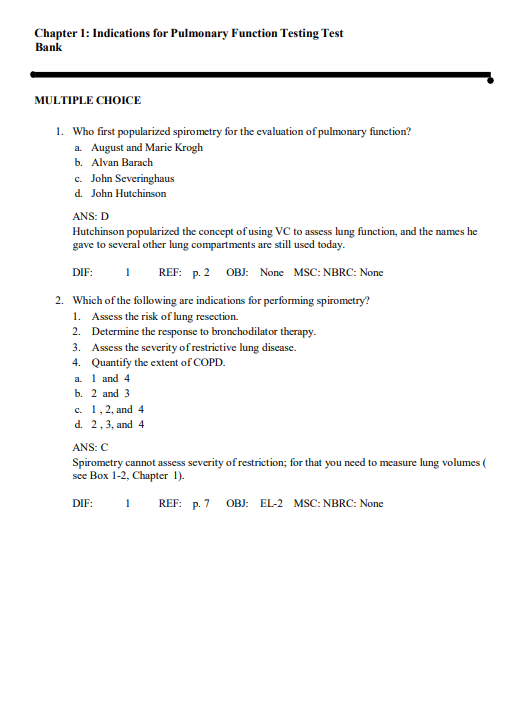 Test Bank for Ruppel’s Manual of Pulmonary Function Testing 12th Edition by Mottram - Image 2